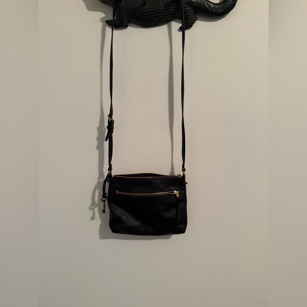 Fossil Black Crossbody Bag with Gold Accents